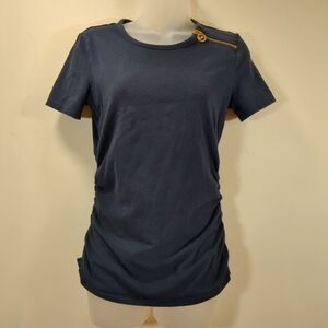 Michael Kors Women's Black Short Sleeve Shirt , Gold Zip , Size S